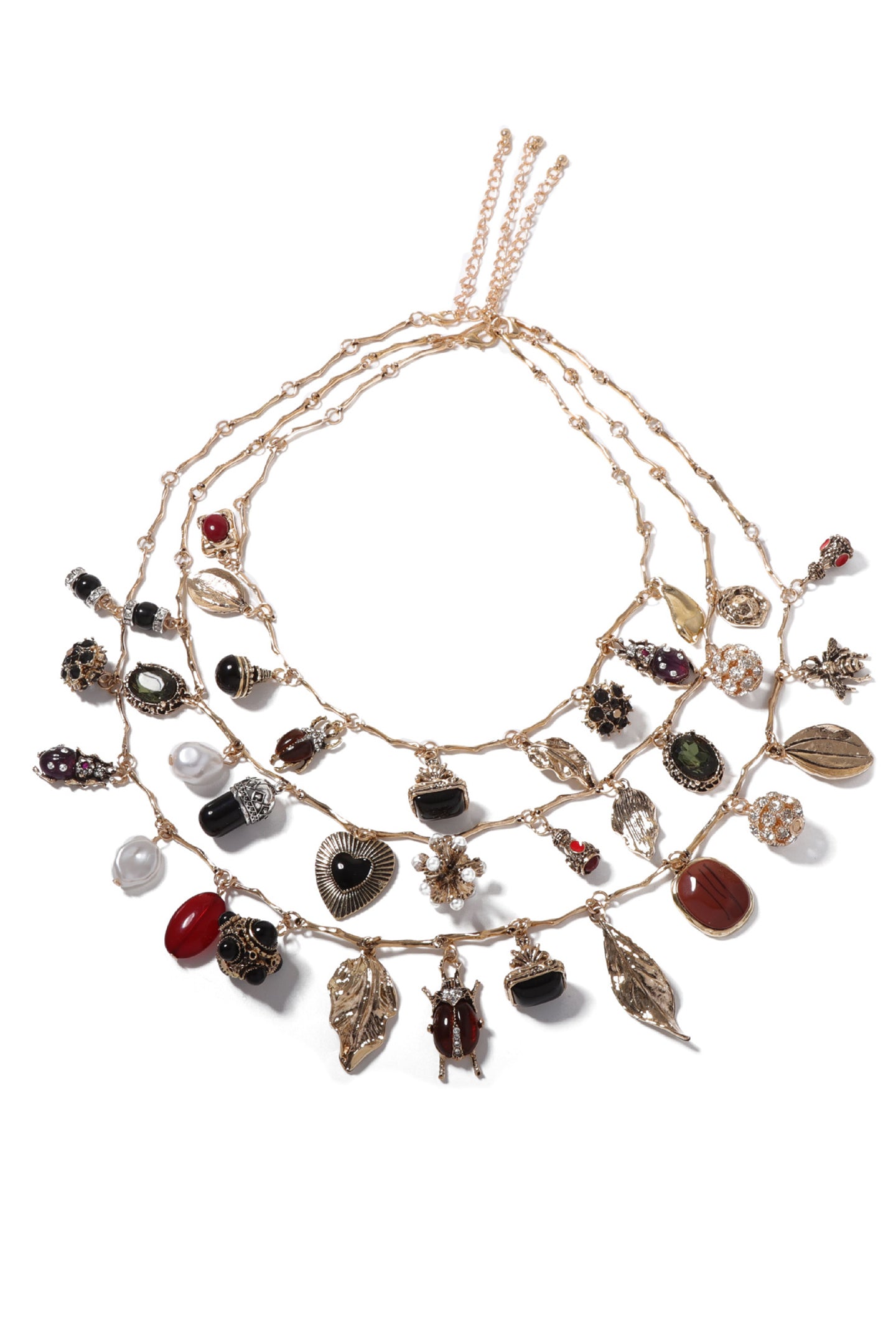 Conjunto de tres collares con múltiples piedras preciosas 