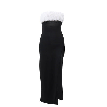 Vestido de invierno sexy con hombros descubiertos y parte superior de tubo con abertura para mujer