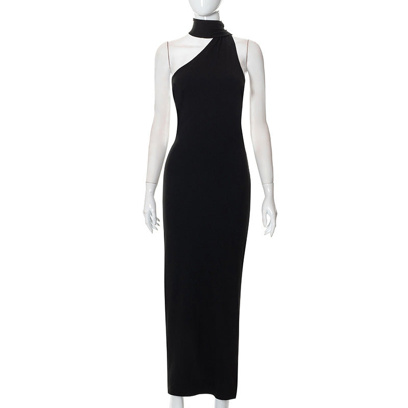 Vestido elegante con cuello halter, espalda descubierta y hombros descubiertos para mujer