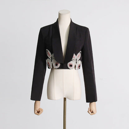 Traje de dos piezas con falda de cintura alta y blazer decorativo con mariposas de industria pesada de lujo ligero de interés especial de otoño