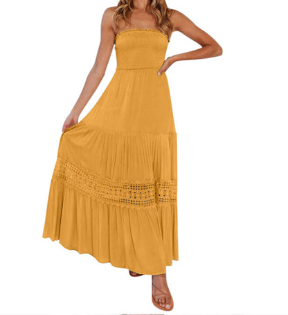 Vestido ceñido de color liso con dobladillo superior tipo tubo, largo, sin mangas, estilo retro bohemio y cintura.