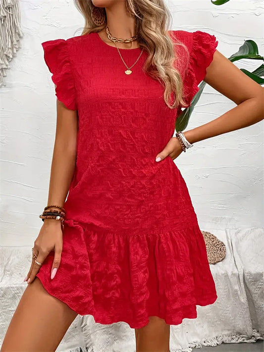 Women Clothing Ruffled Sleeveless Dress A line Flying Sleeves Loose Short Dress