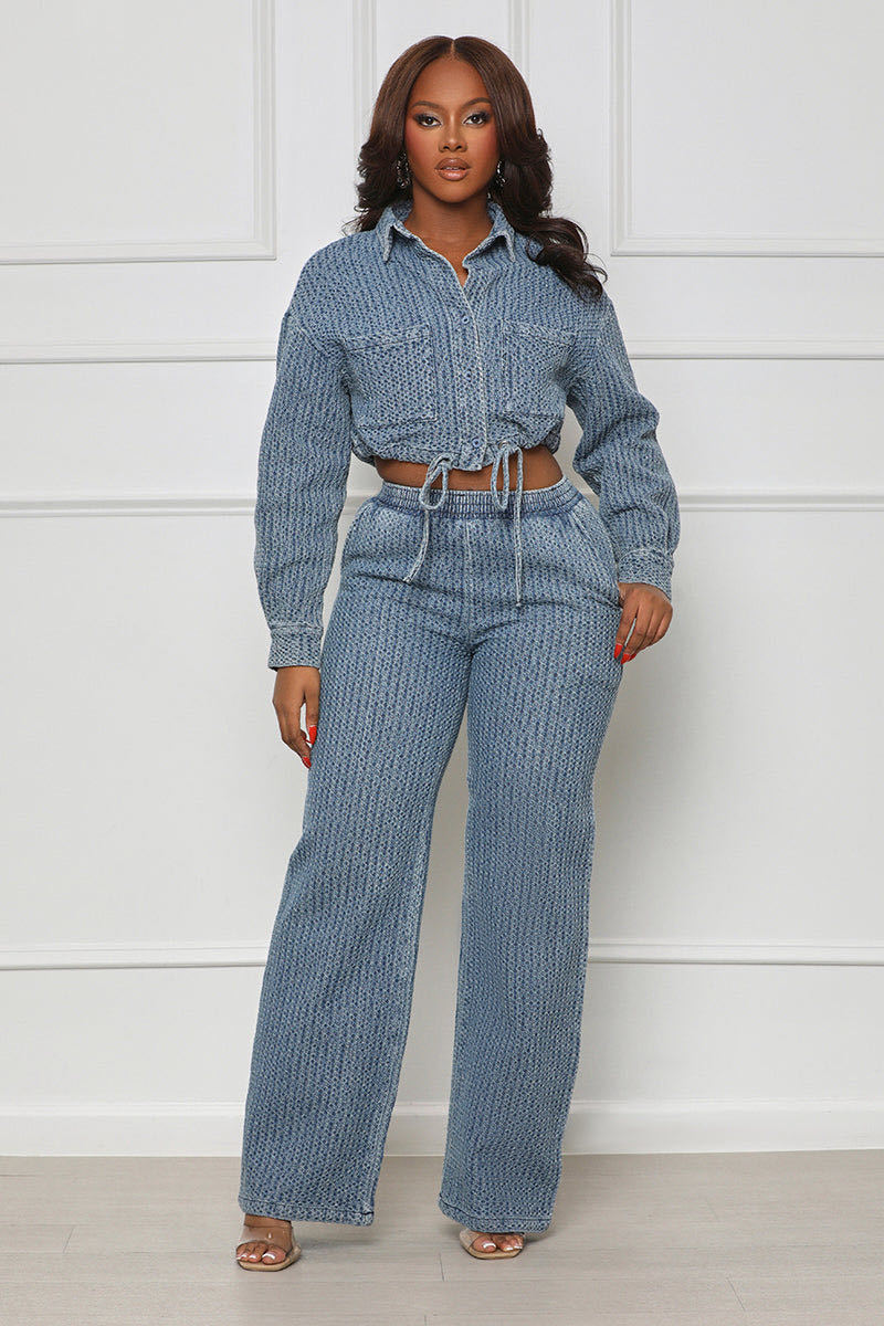 Conjunto de dos piezas de pantalones vaqueros de manga larga para mujer