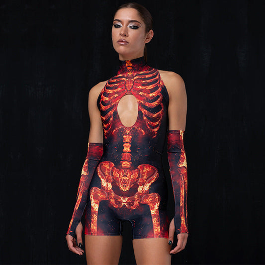 Mono sin mangas con estampado de calavera de Halloween para mujer, pantalones cortos sexis con puños