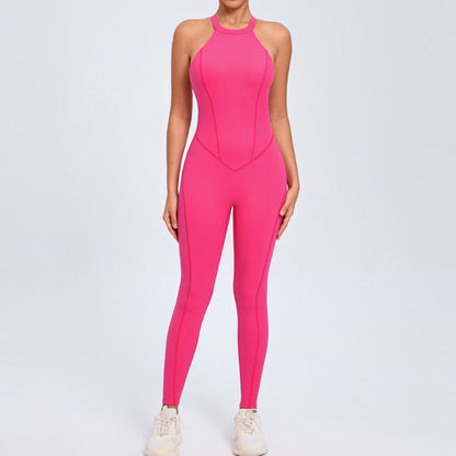 Mono de yoga con hebilla en la espalda para mujer, color melocotón, sin espalda, deportivo, de secado rápido, de una pieza, para fitness