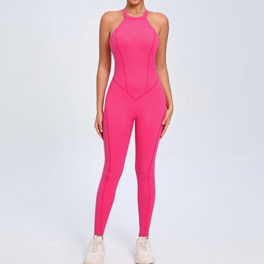 Mono de yoga con hebilla en la espalda para mujer, color melocotón, sin espalda, deportivo, de secado rápido, de una pieza, para fitness