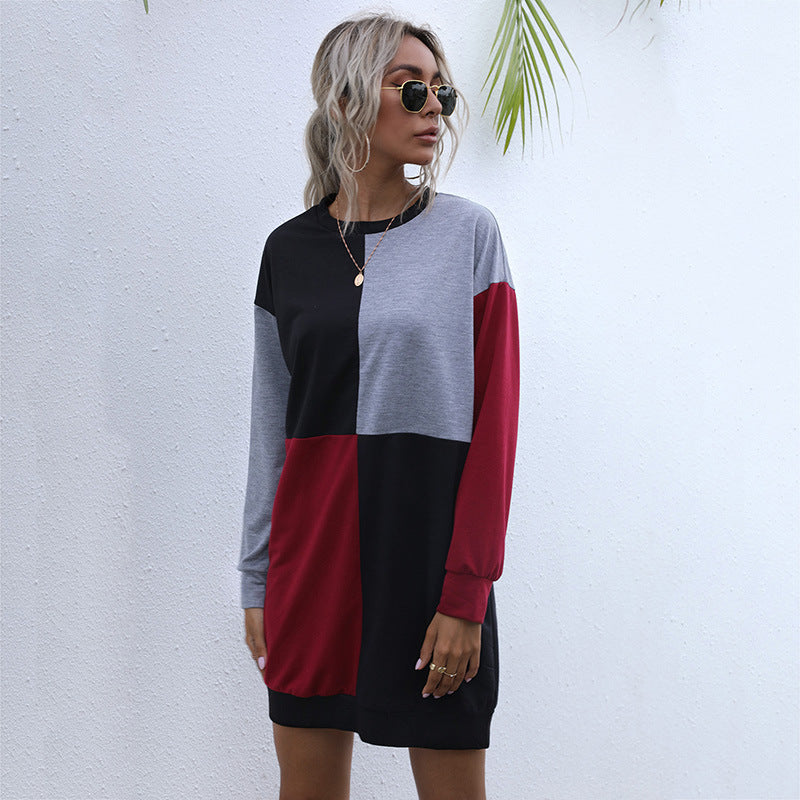 Vestido tipo suéter de manga larga a juego con colores para mujer de otoño