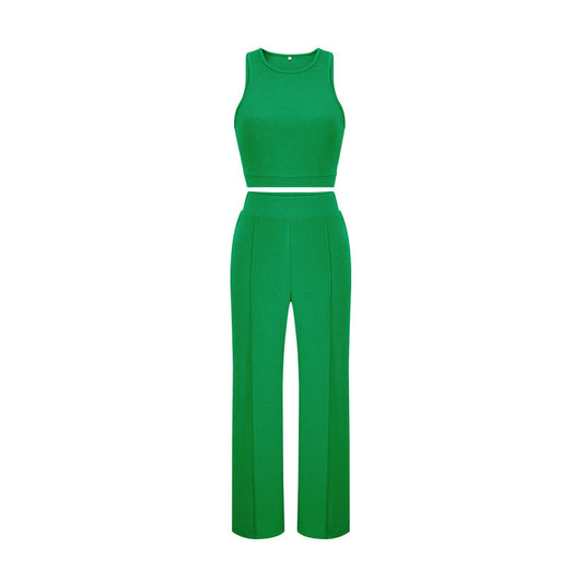 Traje de pantalón de verano de color liso para oficina, sin mangas, chaleco, pantalones, traje informal de dos piezas para mujer