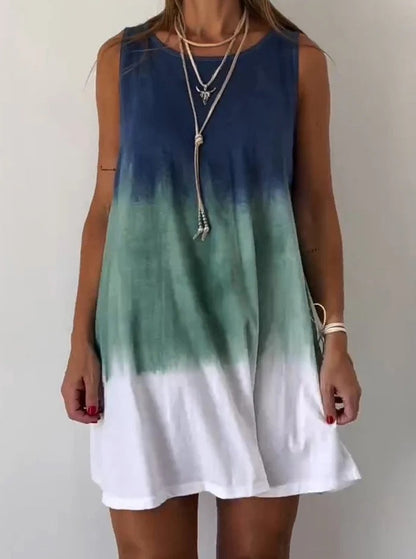 Women Internet Celebrity Summer Tie Dyed Printed Sleeveless Loose Dress