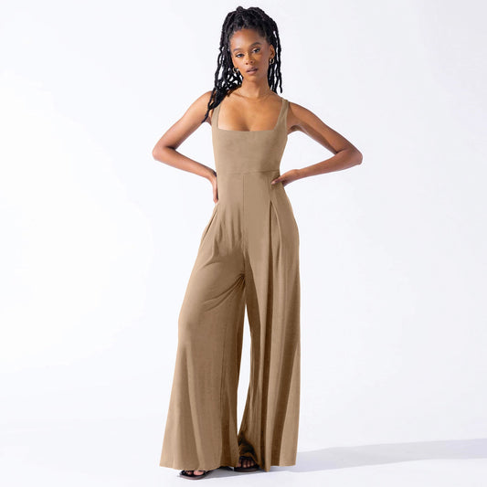 Mono informal de punto sexy con tirantes y pierna ancha para mujer, ropa de verano