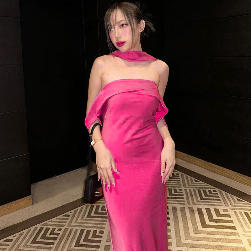 Vestido tubo con cremallera y espalda descubierta, sexy, de verano, color liso, para mujer