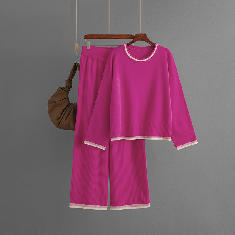 Conjunto de dos piezas de punto para mujer, informal, con contraste de color, manga larga, para otoño e invierno