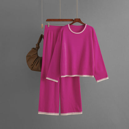 Conjunto de dos piezas de punto para mujer, informal, con contraste de color, manga larga, para otoño e invierno