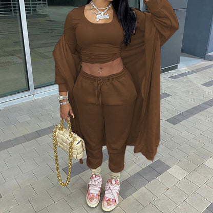 Conjunto deportivo informal de dos piezas con capucha y manga larga para mujer de otoño