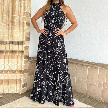 Mono elegante de verano para mujer, con cintura alta, sin mangas, con cordones y pantalones estilo halter