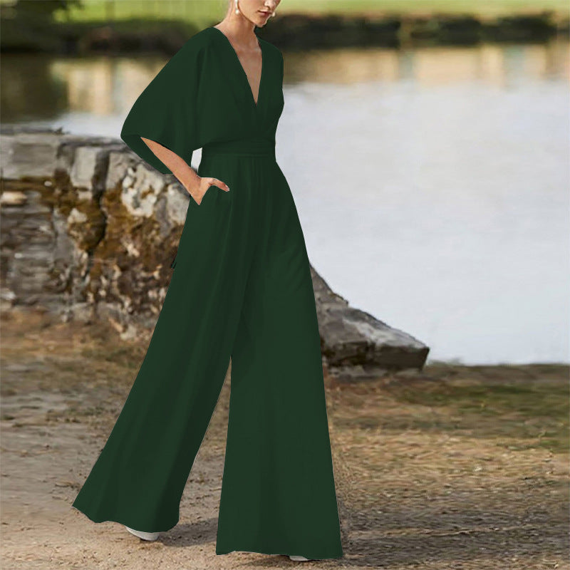 Vestido de invierno para mujer, mono con escote en V profundo, cintura alta, pantalones de pierna ancha