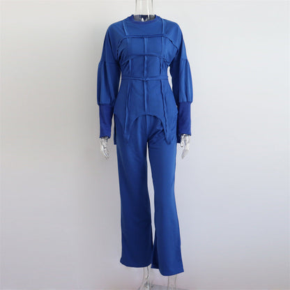 Conjuntos de sudadera con capucha de color sólido, jersey de cuello redondo, pantalones rectos divididos, conjuntos casuales de dos piezas