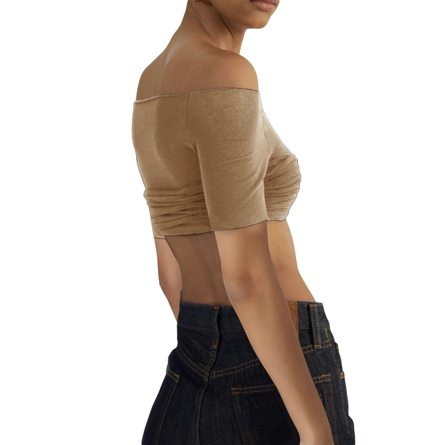Camiseta de manga corta transparente con cuello de hombro descubierto para mujer de primavera y verano
