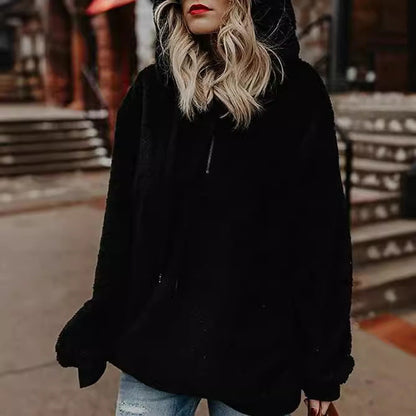 Ropa de otoño e invierno para mujer, cárdigan de manga larga con capucha y color liso