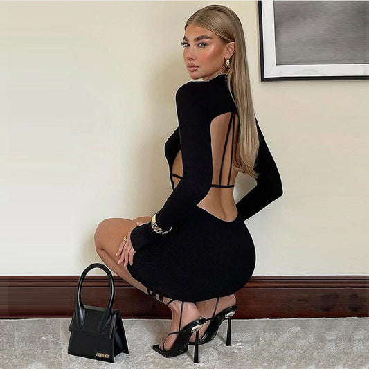 Vestido tubo con espalda descubierta y escote en V para mujer, ropa sexy de primavera para discoteca
