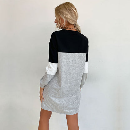 Vestido tipo suéter de manga larga a juego con colores para mujer en otoño