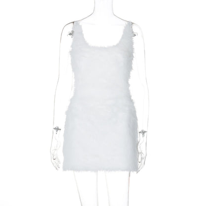 Vestido tubo sexy con aberturas y espalda descubierta para mujer, con cremallera, color liso y peludo