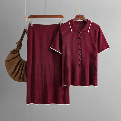 Conjunto elegante de falda de punto para mujer, primavera y verano, cuello polo, dos piezas