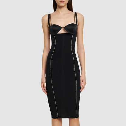 Vestido de cóctel ajustado y elástico de moda para mujer, vestido interior negro de invierno