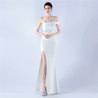 Vestido de satén con hombros descubiertos para celebración, fiesta anual, cóctel, noche