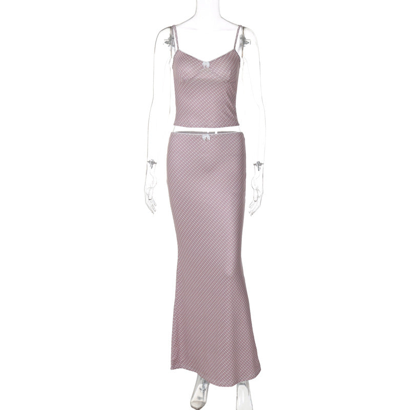 Conjunto de dos piezas formado por vestido y pantalón corto, para mujer, verano, estampado, sexy, con tirantes pequeños