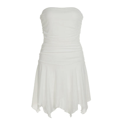 Vestido casual básico de color sólido para vacaciones de verano, sexy, corte A, top de tubo, vestido corto