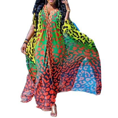 Vestido africano elegante de gasa con escote en V, largo hasta el suelo, de una sola botonadura, talla grande, para primavera y verano
