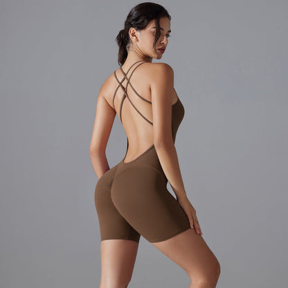 Spring Summer Gym Sexy Shaping Romper Yoga Clothes One Piece Belly Contracting Close Fitting Sports Back Shaping One Piece