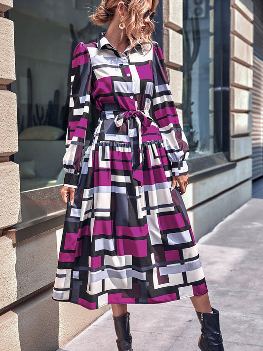 Vestido de primavera para mujer, cintura alta, mangas largas
