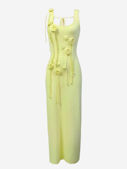 Vestido largo de punto con apliques florales Paula 