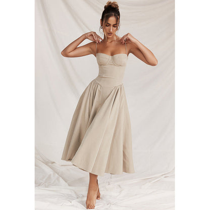 Vestido sexy para mujer, ropa sexy con escote en V y tirantes, largo medio, ajustado, sin espalda y con cintura alta.