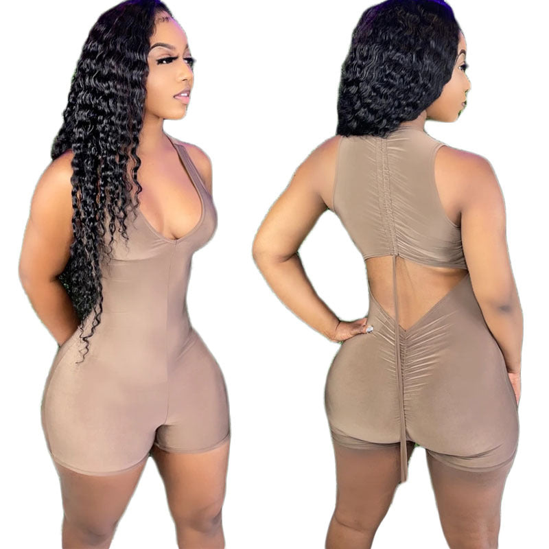 Mono sexy para mujer, sin mangas, con pantalones cortos plisados