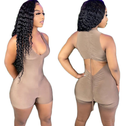 Mono sexy para mujer, sin mangas, con pantalones cortos plisados