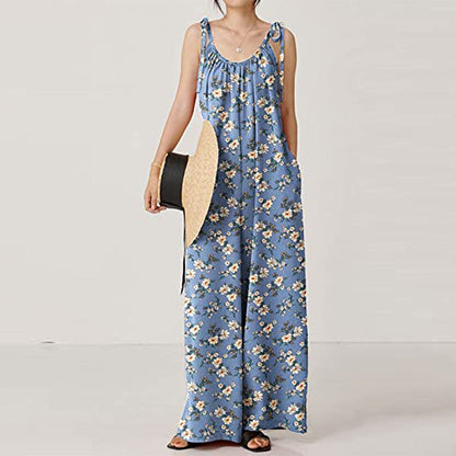 Mono informal holgado con tirantes y estampado de verano para mujer