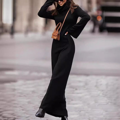 Vestido de color sólido elástico alto para chicas sexy de primavera y otoño para mujeres