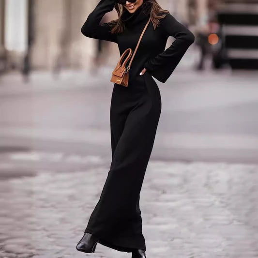 Vestido de color sólido elástico alto para chicas sexy de primavera y otoño para mujeres