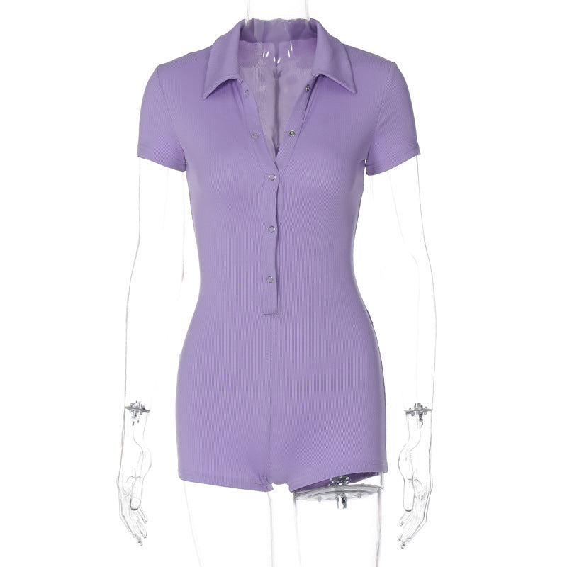 Mono deportivo ajustado de manga corta con cuello y botones para mujer