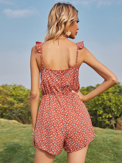 Slim Fit Figure Flattering Sleeveless Printed Short Sleeved Jumpsuit Women