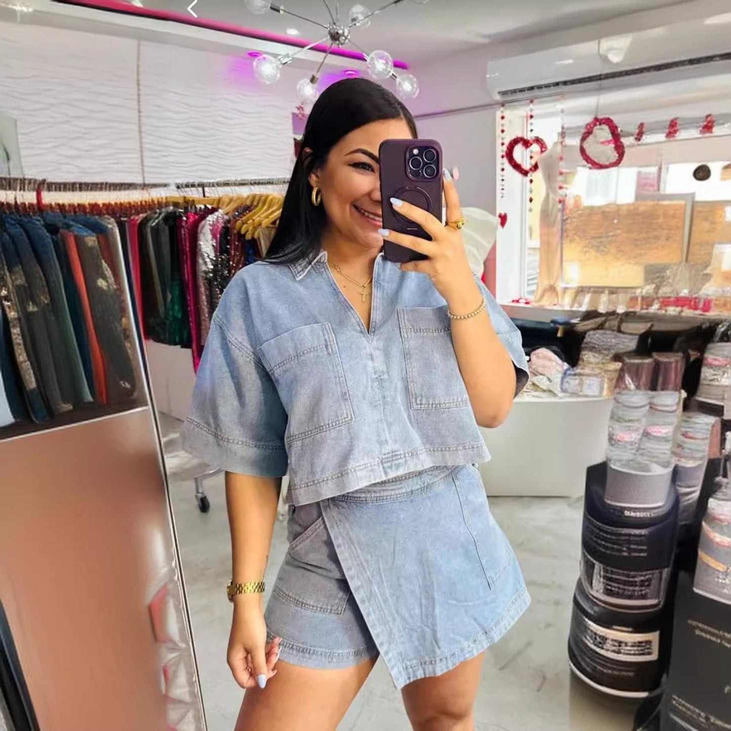 Conjunto de dos piezas formado por camisa polo de manga corta y pantalón asimétrico irregular, estilo vaquero informal y cómodo para mujer, para verano, holgado y adelgazante