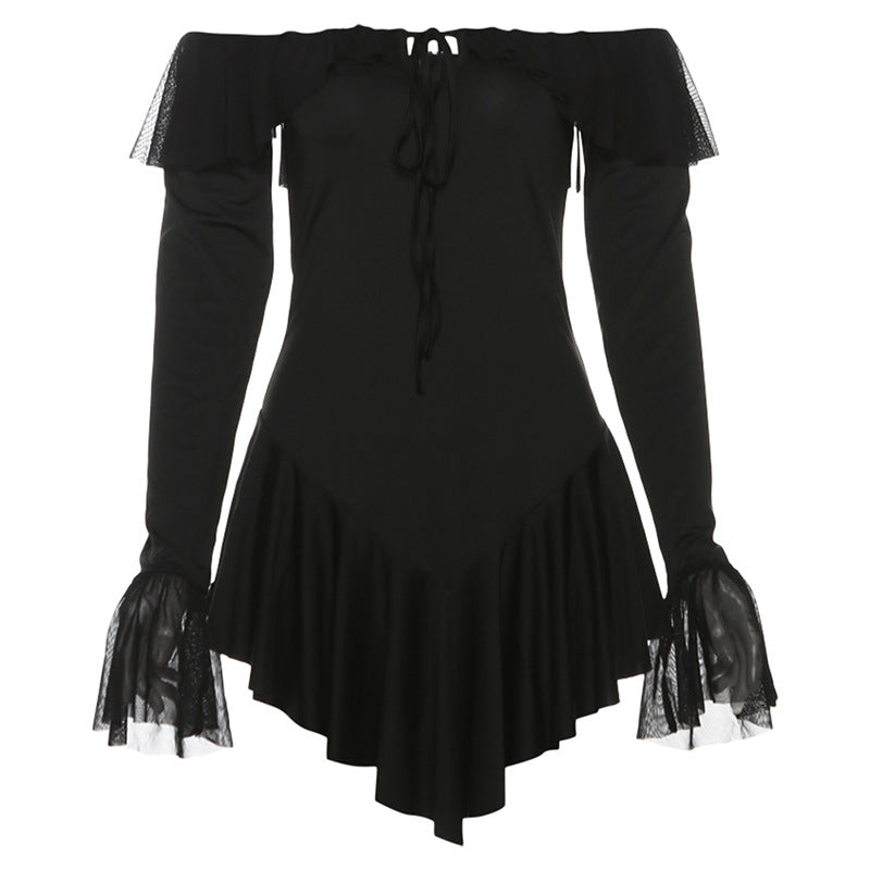 Vestido tubo de color liso con volantes y espalda descubierta sexy para mujer Otoño Invierno