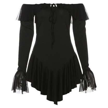 Vestido tubo de color liso con volantes y espalda descubierta sexy para mujer Otoño Invierno