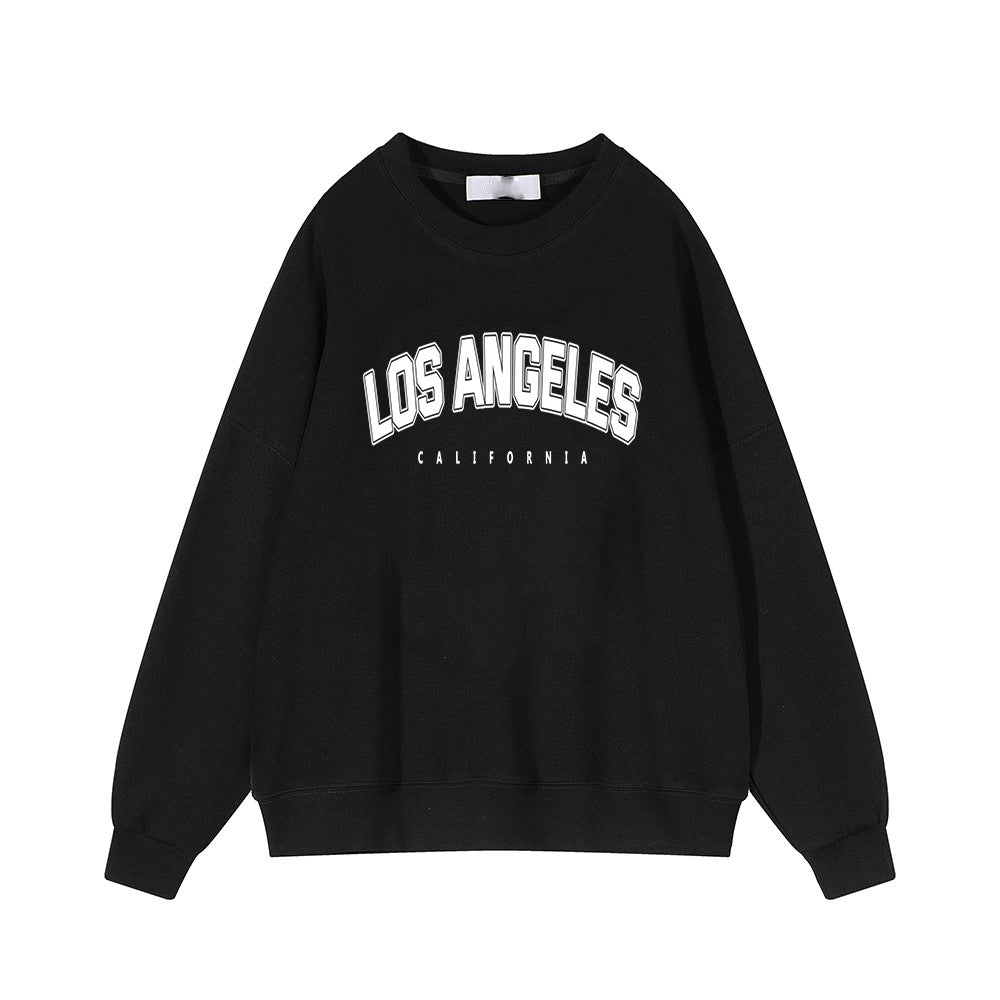 Sudadera holgada con estampado de letras retro y manga larga con forro polar para otoño e invierno