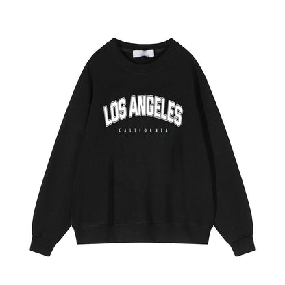 Sudadera holgada con estampado de letras retro y manga larga con forro polar para otoño e invierno