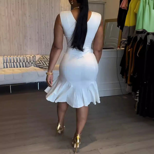 Women Sexy Stitching Stretch Slim Sleeveless Sheath Lace Dress