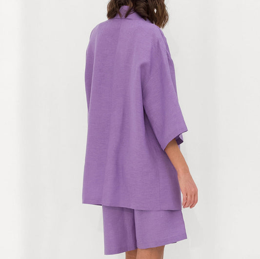 Conjunto de oficina con cuello y hombros caídos, pantalones cortos rectos de verano, color liso, combina con todo
